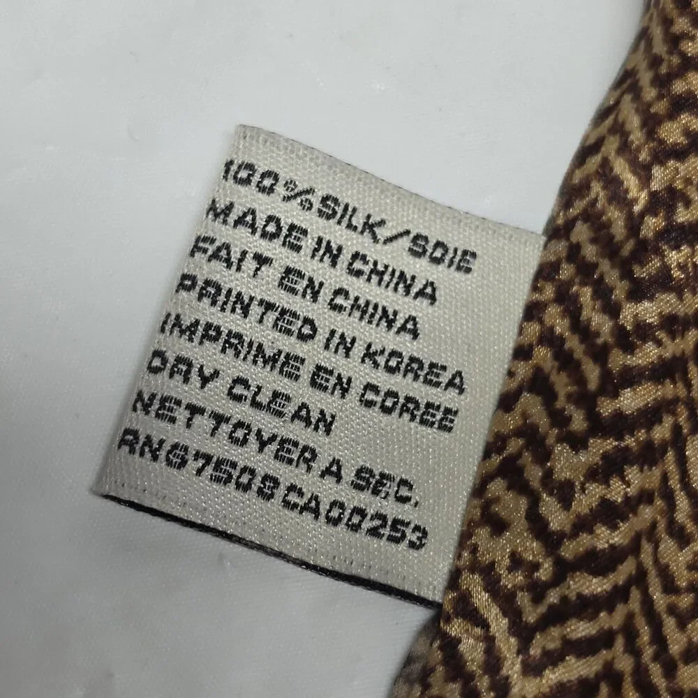 Vintage Anne Klein Silk Reversible Fringed Scarf Plaid Herringbone Tan Brown